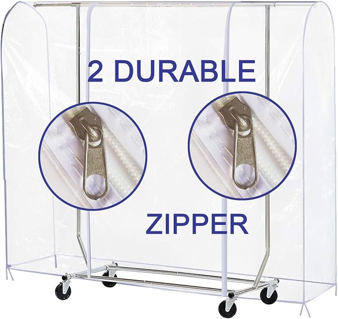 Ruibo Clear Garment Rack Cover for Clothes Rack Cover with 2 Durable Zipper/Clothing Waterproof, Dustproof Protector (M:59x20x60 inch)