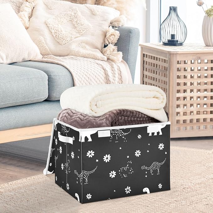 Black Dinosaurs Storage Bin Organizers And Storage With Lid Handle for Blanket Closet