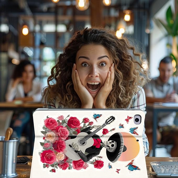 for Microsoft Surface Pro 11/10/9-13" 2024/2022 Tablet Case,Auto Wake/Sleep,Adjustable Stand Protective Cover - Day of The Dead Guitar Skeleton