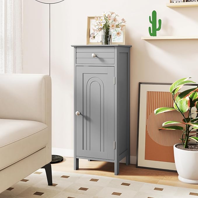 GLACER Floor Storage Cabinet, Bathroom Storage Cabinet (Grey) | 2 Adjustable Shelves | Ideal for Bathroom, Living Room | 14 x 12 x 34.5 inches