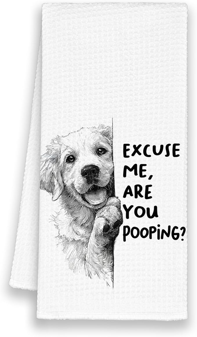 Funny Dog Golden Retriever Bathroom Towels, Cute Rustic Hand Kitchen Towels Gifts for Dog Lovers, are You Pooping Bar Dish Towel Decor for Dorm Bar Cafe 16x24in