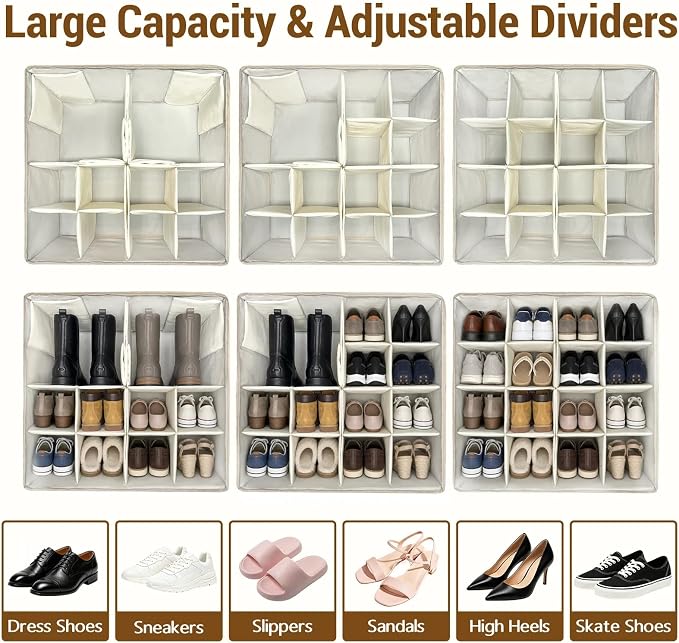 TropicalLife Cute Dog Faces Shoe Organizer for Closet | Foldable Shoe Storage Organizer Box Bin with Adjustable Dividers and Clear Cover, Fits up to 16-32 Pairs