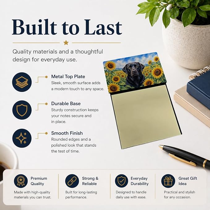 Caroline's Treasures Labrador Retriever in Sunflowers Watercolor Sticky Note Holder Refillable Dispenser Desk Accessory 3x3 Pad Gift