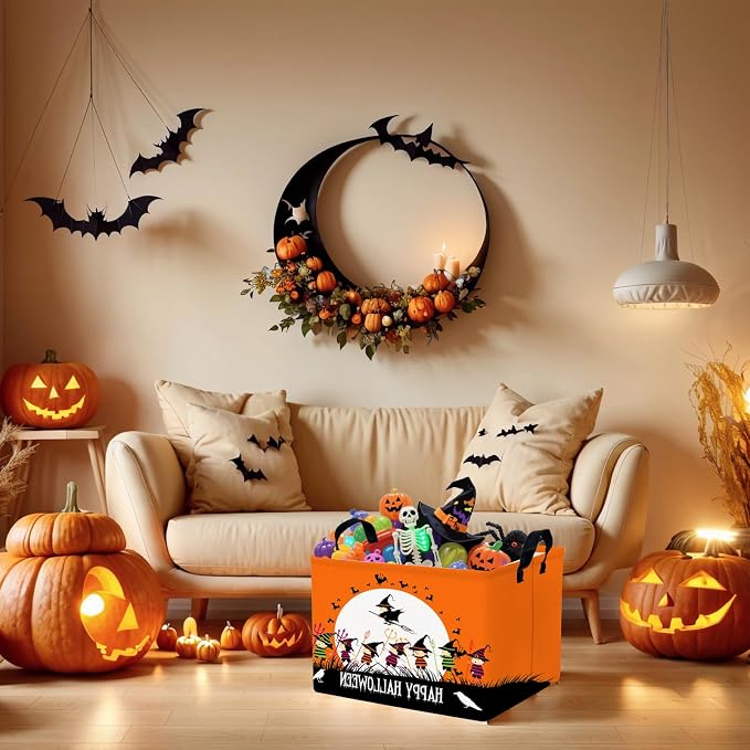Halloween Basket Gift Cute Pumpkin Ghost Parties Decor Kid Trick or Treat Basket for Boys and Girls Rectangular Storage Bin Box (Witch)