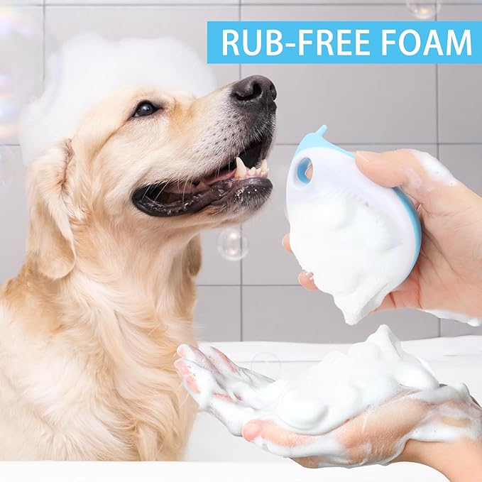 Blue Whale Dog Bath Brush with Shampoo Dispenser Dog Washing Brush Cat Deshedding Comb with Massage Pin Pet Grooming Bathing Tool for Dogs and Cats Remove Loose Hair Deep Cleansing