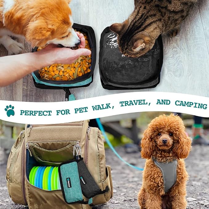 PetAmi Collapsible Dog Bowls 2 Pack, Food and Water Bowls Travel Set, Portable Pet Dish No Spill, Foldable Lightweight BPA Free Leakproof Bowls, Camping Hiking Walking Outdoor Gear Accessories, Blue