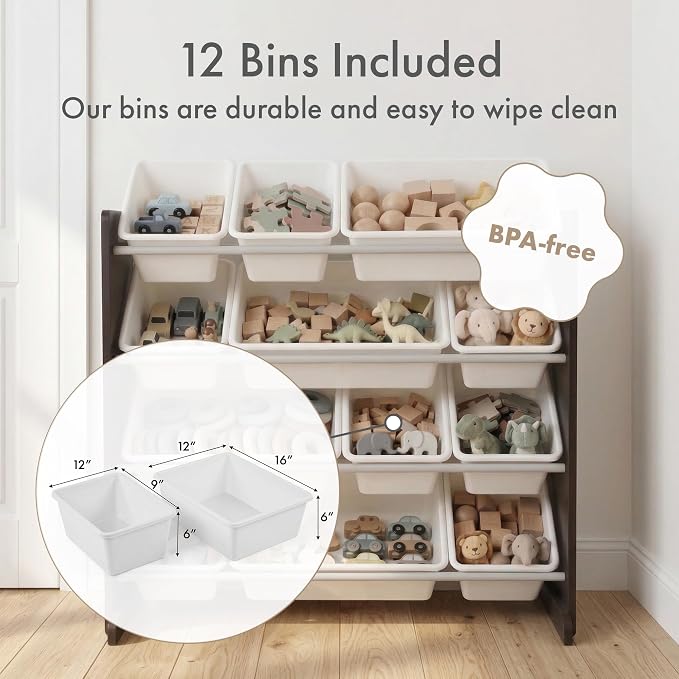 Humble Crew Kids Toy Organizer with 12 Bins, 4 Tier Storage for Playroom