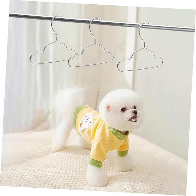 Cabilock 10Pcs Steel PET Hangers for Clothes and Accessories, Silver 15cm | Universal Fit, Space Saving Design, Home Storage Use, Sleek Silver Finish for PET Apparel Organization