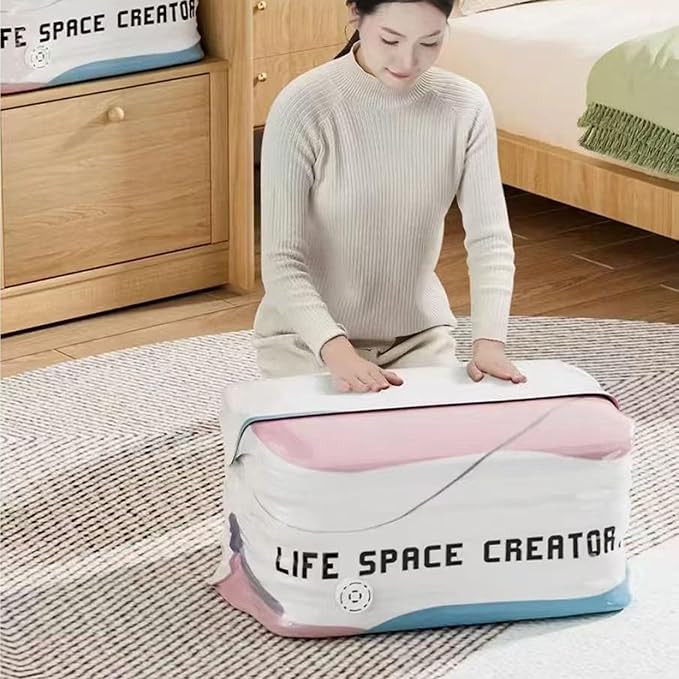 Clothing Vacuum Storage Bags for Seasonal Bedding Upright Compression Organizers for Closet Dorm Moving Travel Vacuum Storage Pack