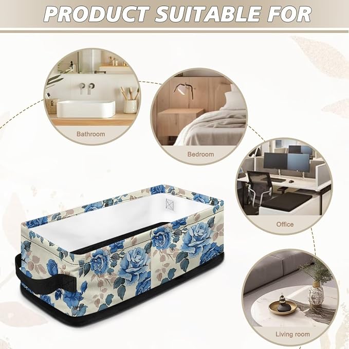 Rose Floral Bathroom Basket with Handle, Back of Toilet Paper Basket Decorative Shelf Bins for Toilet Tank Top Countertop, Bathroom Storage Basket Bathroom Accessories