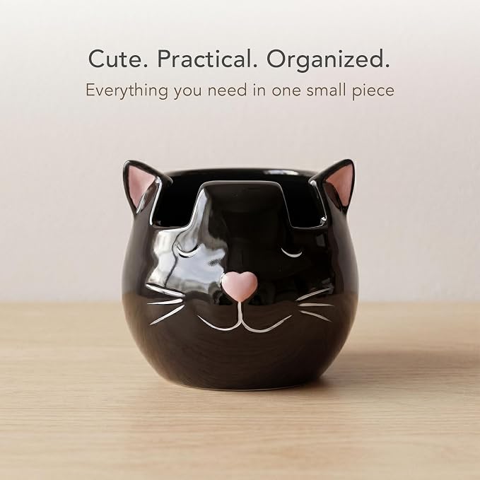 Cat Glasses Holder Stand and Vase - Black Cat Ceramic Sunglasses and Eyeglasses Stand Cat Lady Gift Display and Decor Organizer for Desk Accessories and Stationery Items
