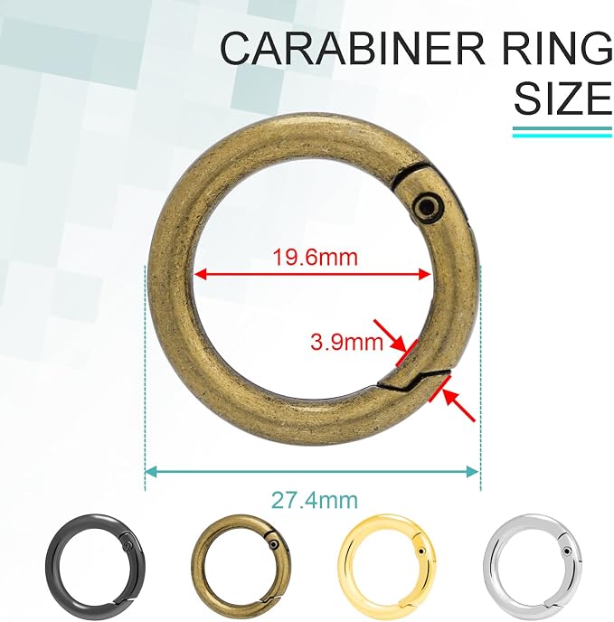 CooBigo 12 Pack Assorted Metal Round Carabiner Clip, 3/4 Inch Trigger Spring O Rings, Spring Snap Clip Hooks Replacement Purse Strap Ring, Paracord Lanyard, Keychain Rings Hardware DIY Crafts Making