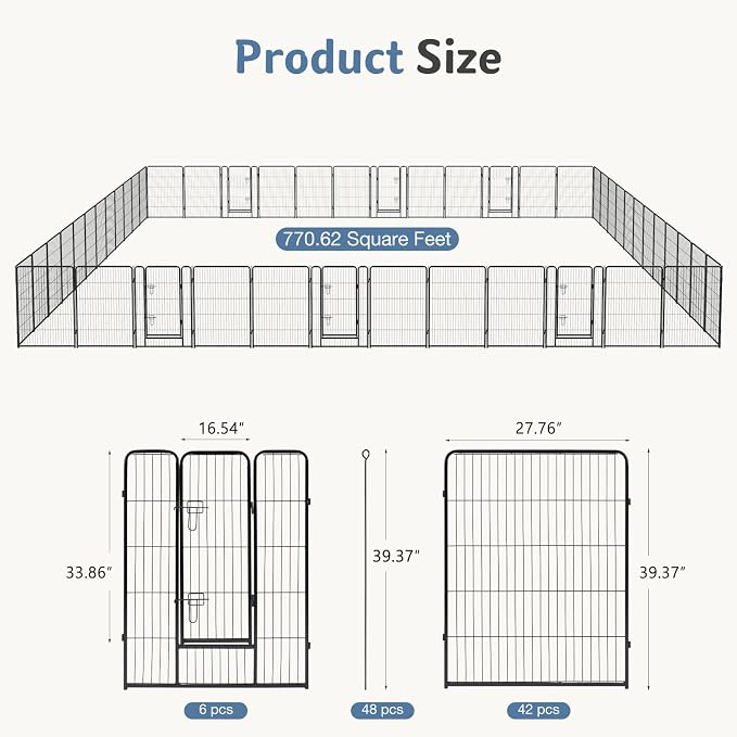 DUMOS Dog Playpen 40 Inch 48 Panels Indoor Outdoor Metal Pet Fence | Foldable Dog Play Pen with Door, Portable Exercise, RV Camping, Puppy Small Medium Large Dogs