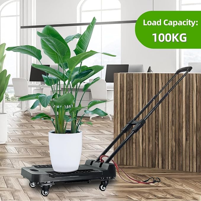 ZHJINGYU Folding Hand Truck Cart,Heavy Duty Trolley 220lbs Capacity,Folding Luggage Cart, Collapsible Wheels,Extended Handle Portable Dolly Cart for Moving, Airport, Office,Carrying Home