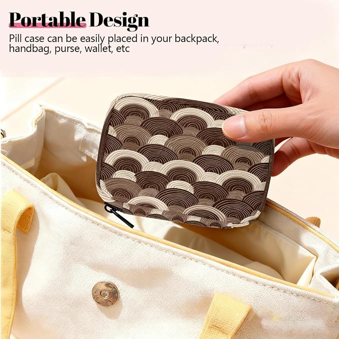 Travel Pill Organizer Brown Wave Pattern Small Pill Case