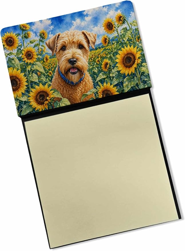 Caroline's Treasures Wheaten Terrier in Sunflowers Watercolor Sticky Note Holder Refillable Dispenser Desk Accessory 3x3 Pad Gift