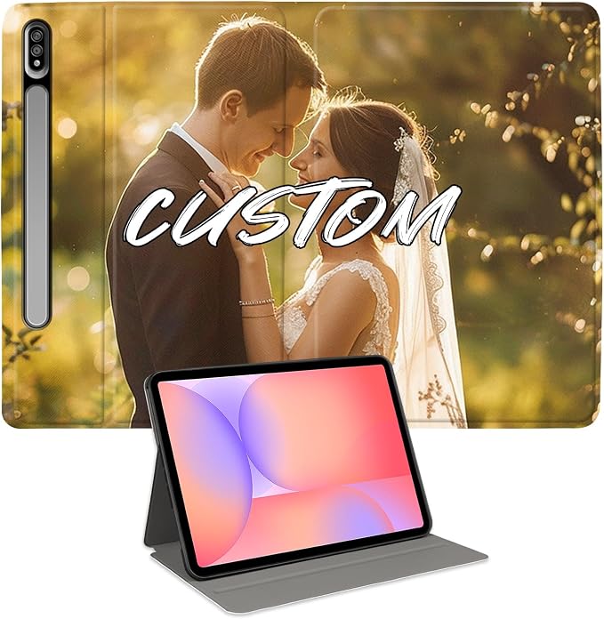 Custom Photo Personalized Flip Case for Samsung Galaxy Tab S7+/S7 Plus 12.4 inch(2020),Model Code: SM-T976B/T975, Samsung Galaxy Tablet Customized Picture Text Leather Stand Cover Protective Case
