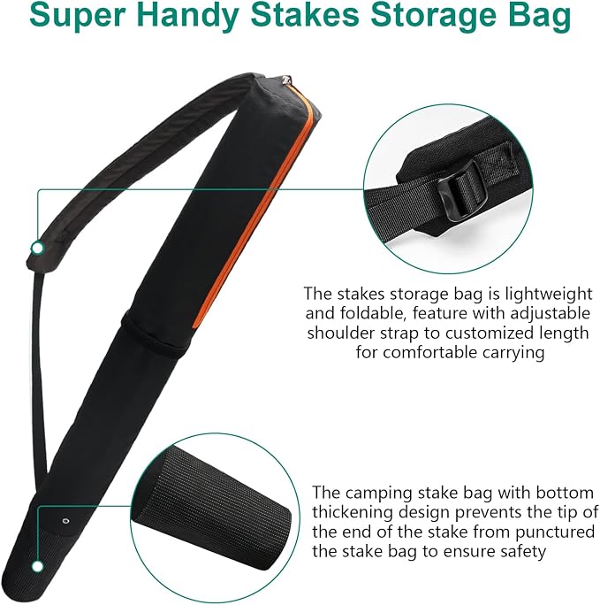 Dog Playpen Stakes Storage Bag, 32 IN, Black, Casual, Shoulder Strap, Zipper Closure, Waterproof, Foldable, Holds Several Stakes, Also Fits Tent Pegs, Ropes, or Small Tools