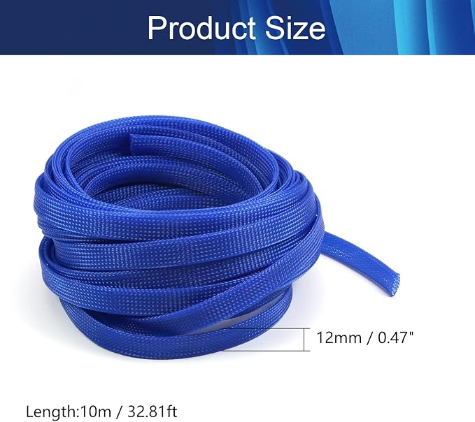 Jutagoss PET Expandable Braided Cable Sleeve, 32.8ft - 1/2 inch Blue Cable Management Sleeve, Wire Loom Tube Cord Protector for USB Cable, Power Cord, Audio Video and More, 1Pc