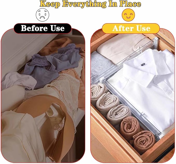 12Pcs Drawer Dividers for Clothes,3.15" High 11.34"-19.69" clear | Adjustable Expandable Dresser Drawer Organizer, Clear Plastic Separators for Dresser, Baby Clothing