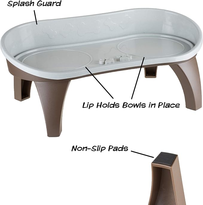 Dog Bowl Stand - 8.5-Inch-Tall Feeding Tray for Dogs and Cats - Dog Bowl Stands for Large Dogs with Splash Guard and Non-Skid Feet by Petmaker (Brown)