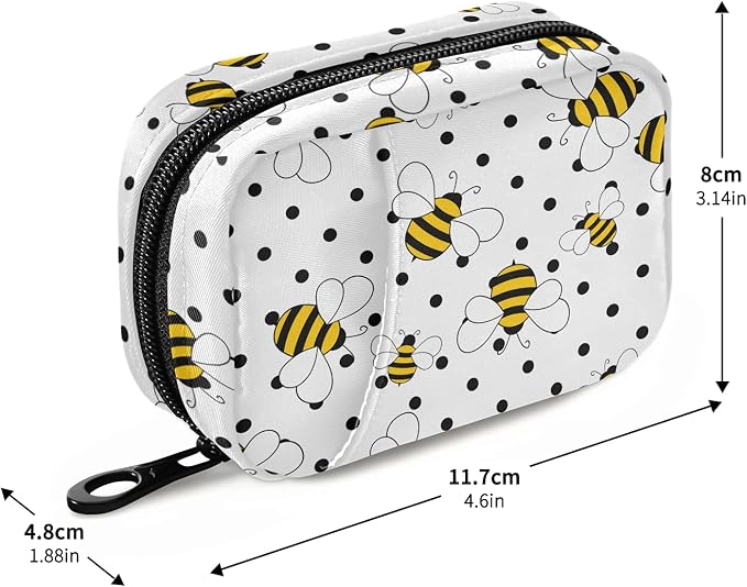 Bees on Polka Dots Pill Box 7 Day Pill Case Travel Pill Organizer Bag with Zipper Portable Weekly Case Compact Size for Vitamin Supplement Holder
