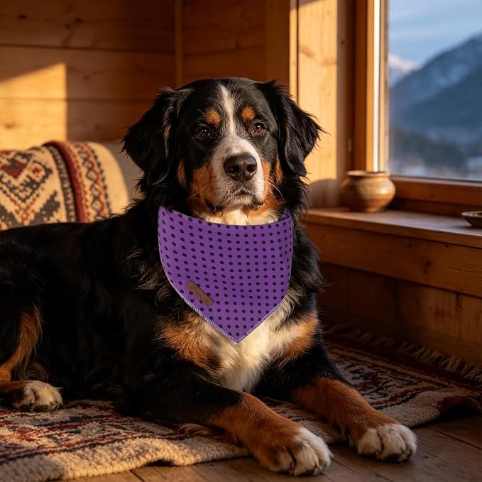 Lavender Polka Dog Bandana, UP URARA PUP Purple Dots Puppy Bandana for Small,Medium Dog, Comfortable Cotton Triangle Bid Scarf Dog, Pet Kerchief for Girl Boy Dogs or Cats