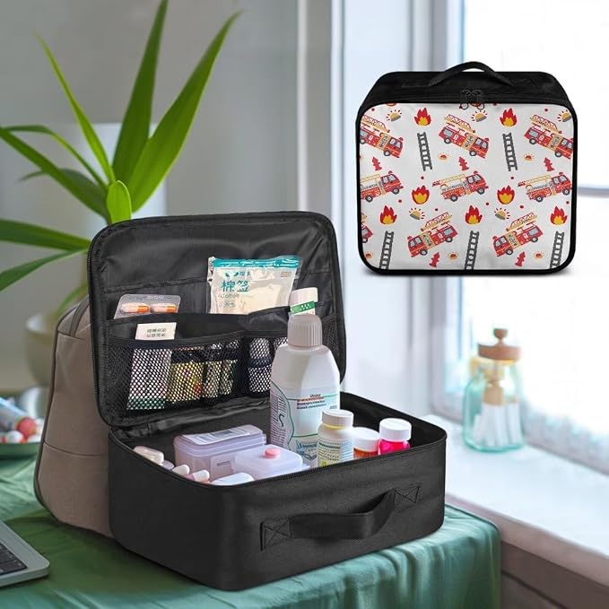First Aid Bag Empty Fire Fighting Truck Medical Supplies Organizer Bag Empty First Aid kit Bag Travel Medicine Bag for School Student Car Home Camping Hiking 11" x 5" x 9.6"