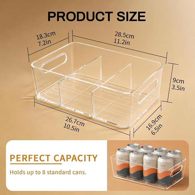 Mpotmiy 6-Pack Pantry Organizers and Storage, Clear Fridge Organizer Bins | Clear stackable plastic bins with removable dividers for packets, snacks, pouches and spices in pantry, fridge or freezer.
