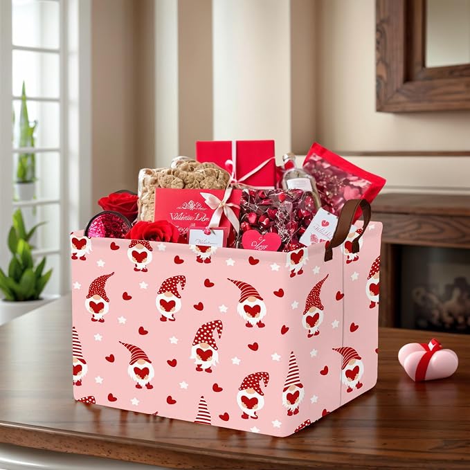 Valentine's Day Basket for Gifts Empty Cute Heart Large Gift Basket Decorative Storage Bin for Kid and Baby Room Décor (Pink Dwarf Love)