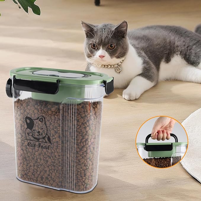 Cat Food Storage Container,Pet Food Storage Bin with Side Pouring Spout and Handle,4lb Cat Treat Containers Dry Food,Airtight BPA Free Portable Cat Food Holder Storage for Oatmeal,Rice,Flour