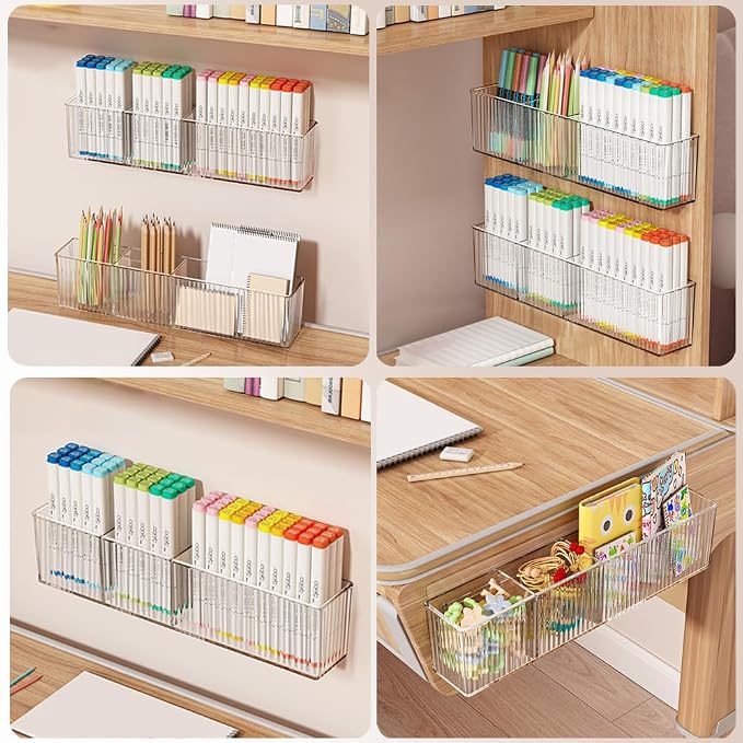 2Pack Wall Mount Pen Holder,Marker Stationery Organizer,Makeup Storage | No Drill,Heavey Duty Adhensive Tape, Clear Wall Storage for Office, Medicine Cabinet Door Organizer Storage, Floating Shelves