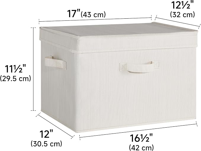 StorageWorks Fabric Storage Bins with Lids, Closet Storage Bins | Flip-Top Lid, 3 Handles, Collapsible, Stackable, for Clothes Blankets, Multi-Purpose, Jumbo, White & Ivory, 2-Pack