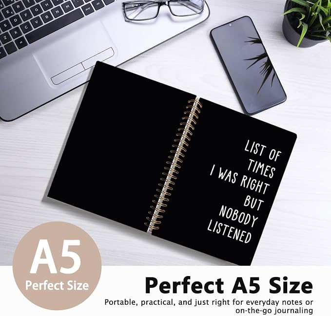 LIANGW Sarcastic Notebooks for Work, Funny Notebooks Journal | Funny Office Gifts for Coworkers, Funny Notebooks for Work, Office Humor Gifts, Black Spiral Notebook 5.5x8.3 Inch
