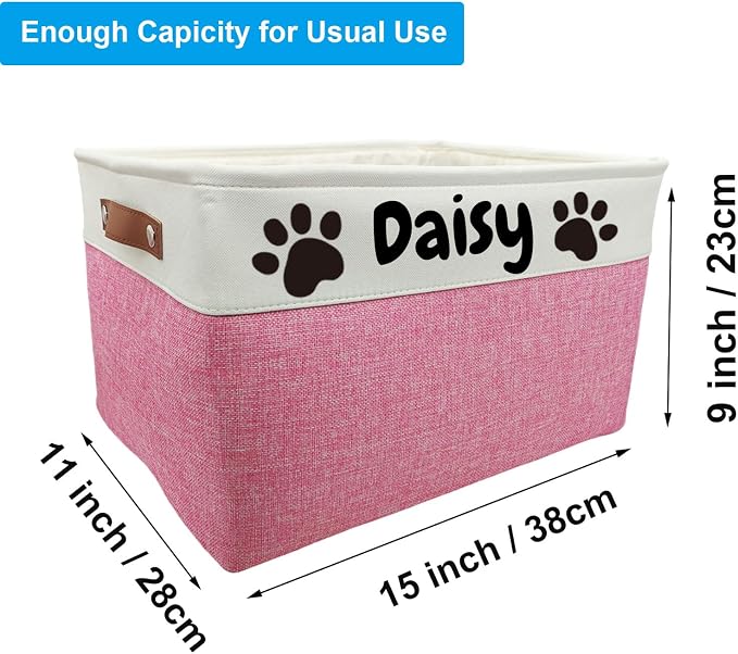 Personalized Dog Toy Basket Dog Toy Box with Pet`s Name for Dog Chew Toys,Clothing,Stuff