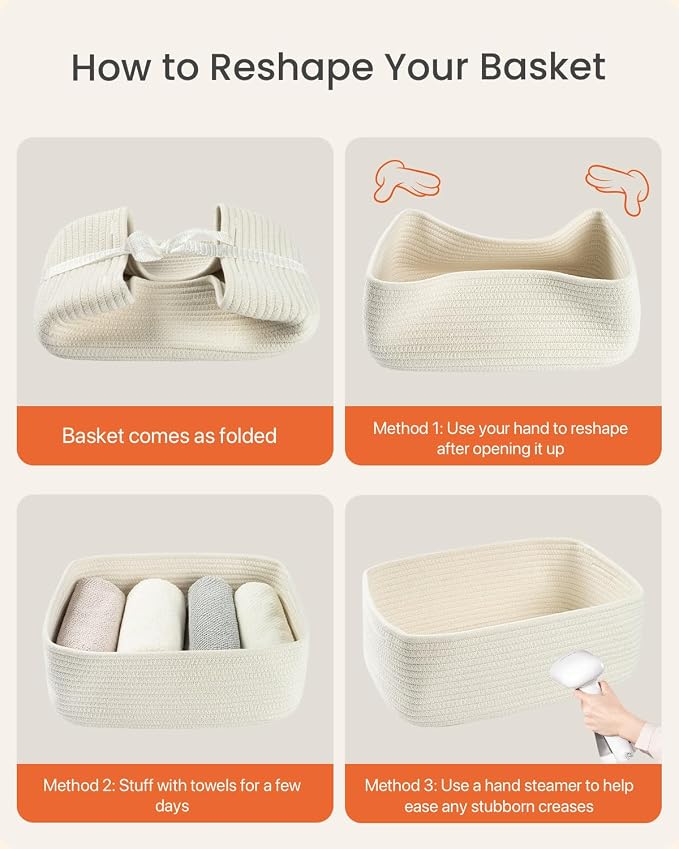 KALLAX Small Woven Storage Basket for Organizing, 13.5x9.5x5 inches, 3 Pack | Shelf baskets for closet organization, toy storage and home decor, Perfect as empty gift baskets for holidays, Off White