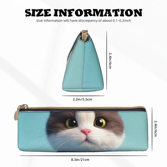 Leather Pen Case with Zipper - Aesthetic Pen Holder Cute Clothes Cat Pencil Case for Women & Men - Handcrafted Pencil Bag Multi-Functional Travel Cosmetic Case for Work Office Tool Pouch