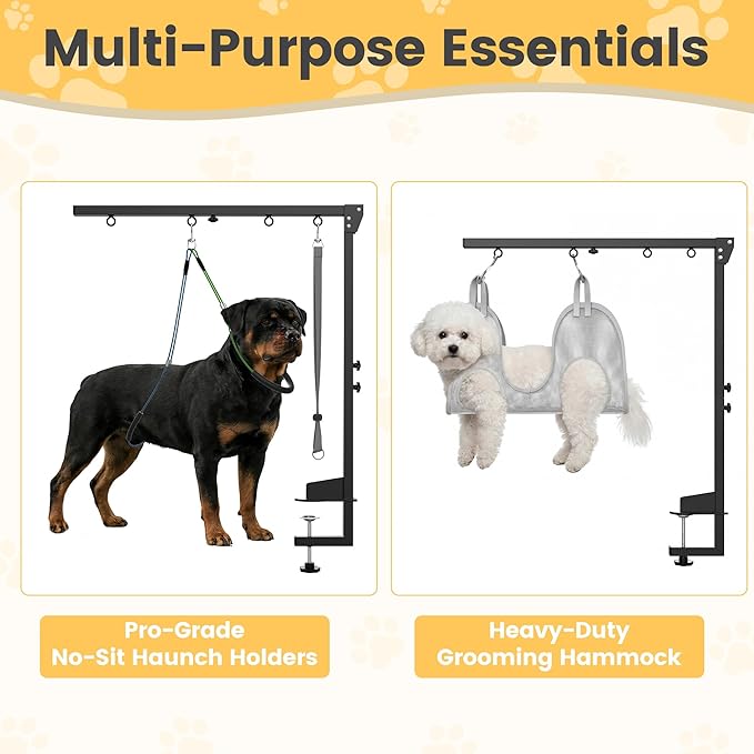 Portable Dog Grooming Arm for Grooming Table, Adjustable 25"-36", Hanging Harness for Nail Trimming with Hammock Kit for Small to Medium Dogs at Home or Salon
