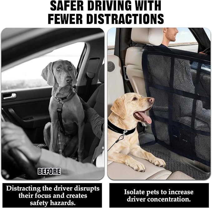Dog Car Barrier for SUV, Truck, Sedan with A Pet Tie Out Cable | Pet Car Barrier Net With Mesh Organizer Universal Fit for Suv Truck Sedan Includes Tie-Out Cable For Safe Travel