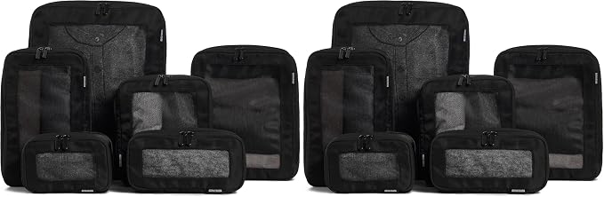 Compression Packing Cubes for Travel - Luggage Organizer Bags - Double Zipper Packing Cubes for Suitcases (12-Pack, Black)