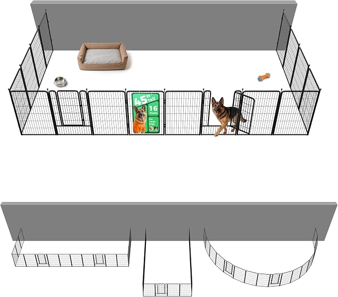 FXW Rollick Dog Playpen with Fence-to-Wall Anchors, 45"H, 16 Panels | Heavy-Duty & Easy setup Play Area, Flexible Boundaries, Indoor & Yard, For Large Dogs, Patented