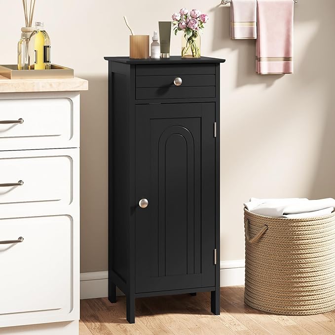 GLACER Floor Storage Cabinet, Bathroom Storage Cabinet (Black) | 2 Adjustable Shelves | Ideal for Bathroom, Living Room | 14 x 12 x 34.5 inches
