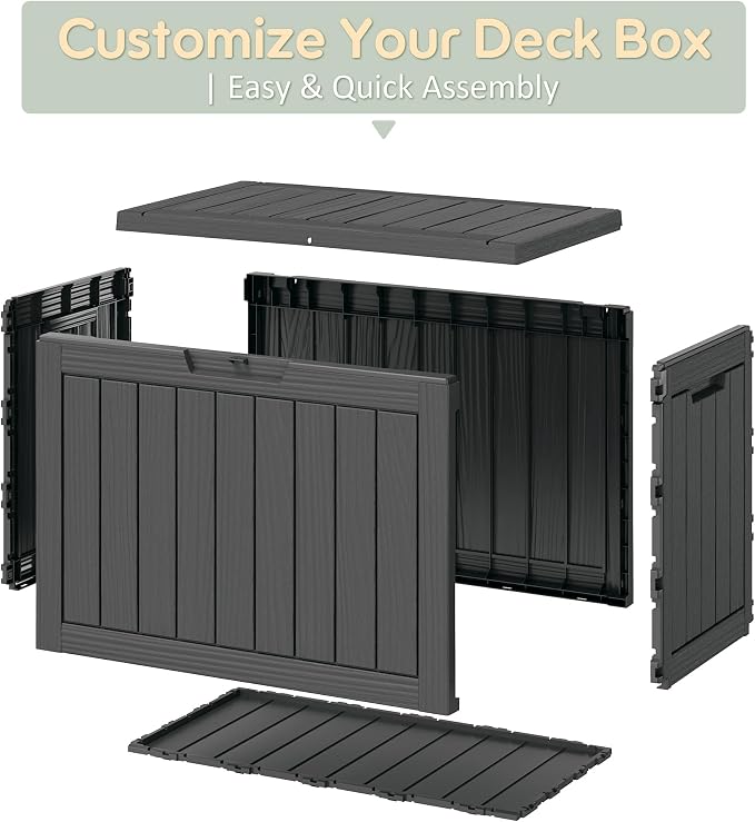 55 Gallon Outdoor Storage Box, All-Weather Resin Deck Box Outdoor Waterproof with Lockable Lid for Patio Cushions, Package Deliveries, Garden Tools, Pool Supplies, Black