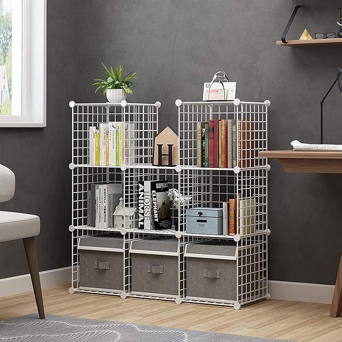 C&AHOME Wire Cube Storage, 9-Cube Organizer Metal, Wire C Grids Storage, Storage Bins Shelf, Modular Bookshelf, Closet Cabinet Ideal for Home, Living Room, Office 36.6”L x 12.4”W x 48.4”H White | Storage Bins Shelf, Modular Bookshelf Units, Closet Cabi...