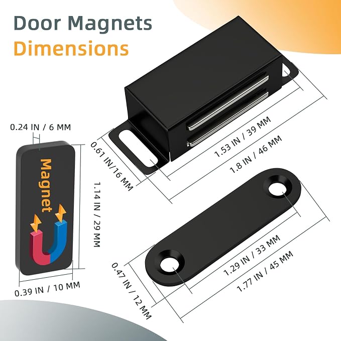 Jiayi Magnetic Door Catches 12 Pack Cabinet Door Magnets Black Magnetic Door Latches Catches Cupboard Door Closures for Kitchen Wardrobe Drawer Closet Closing
