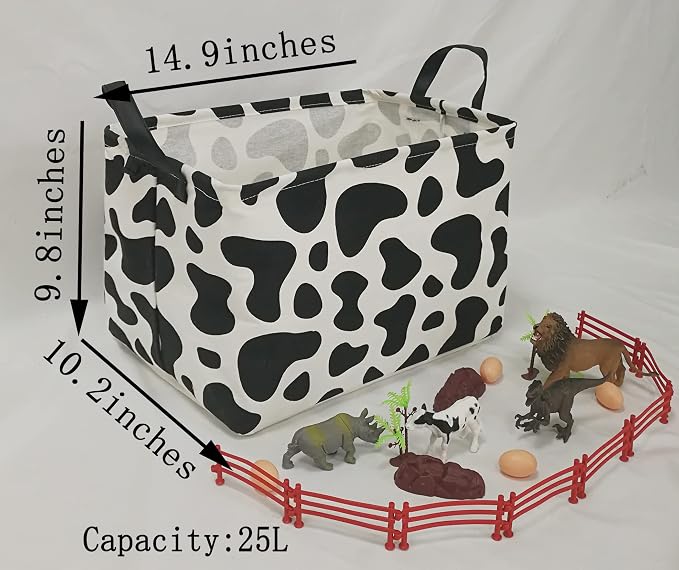 Baby Storage Basket Nursery Box Laundry Hamper Organization Bins for Toys and Clothes with Handles (Cow)