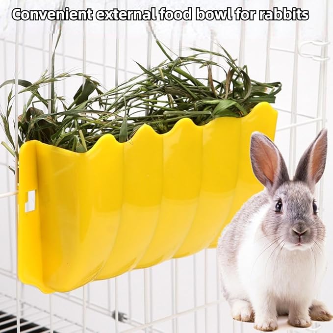 Rabbit Hanging Hay Feeder Rack Guinea Pig Mess-Free Dispenser Hay Bowl Manger Rack Wall-Mounted for Small Pets Rat Chinchilla Ferret Squirrel Cage Accessories (Blue)
