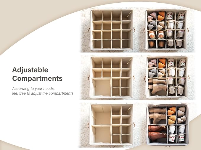 StorageWorks 24-Pair Large Shoe Organizer Box, Adjustable Dividers, Black | Holds up to 24 Pairs, Foldable, Clear Lid, Reinforced Handles, Fits Sneakers, Boots & Heels, For Living Room, Entryway