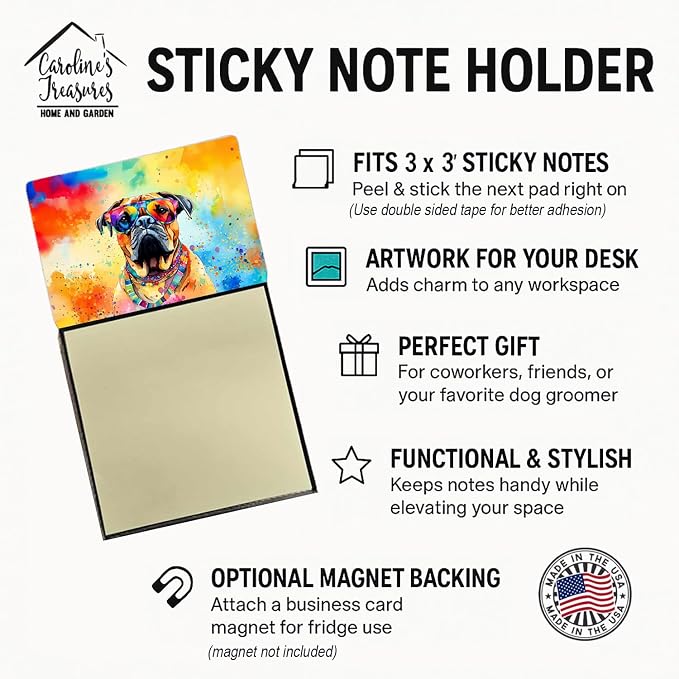 Caroline's Treasures Bullmastiff Hippie Dawg Sticky Note Holder Refillable Dispenser Self-Sticky Note Pads, Memo Pads Blank Desk Accessories