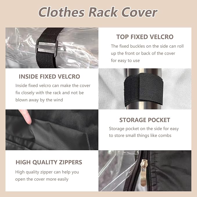 Rileytee Garment Rack Cover,600D Heavy Duty Waterproof Clothing Rack Cover,Clothes Rack Cover with Zipper for Metal Garment Rack（Clear Front,47.2"W x 17.7"D x 80.7"H,Cover Only)